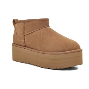 Women's Tan Platform Fleece-Lined Mini Boots